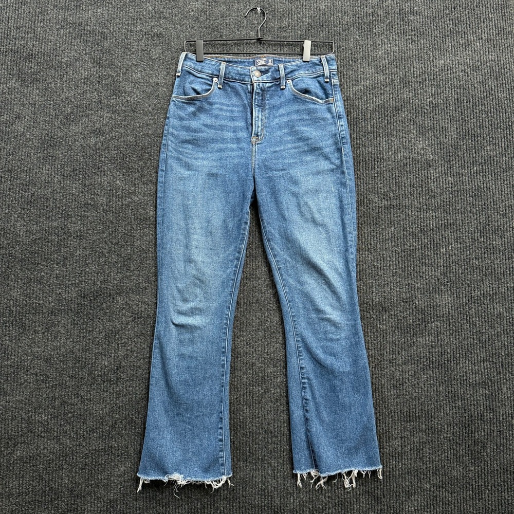 Abercrombie & Fitch High Rise Ankle Flare Jeans Womens 29 8R Blue Raw Hem